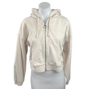 Hollister Cream Corduroy  Zip Up Drawstring Hoodie Active Sweatshirt Jacket Sz M